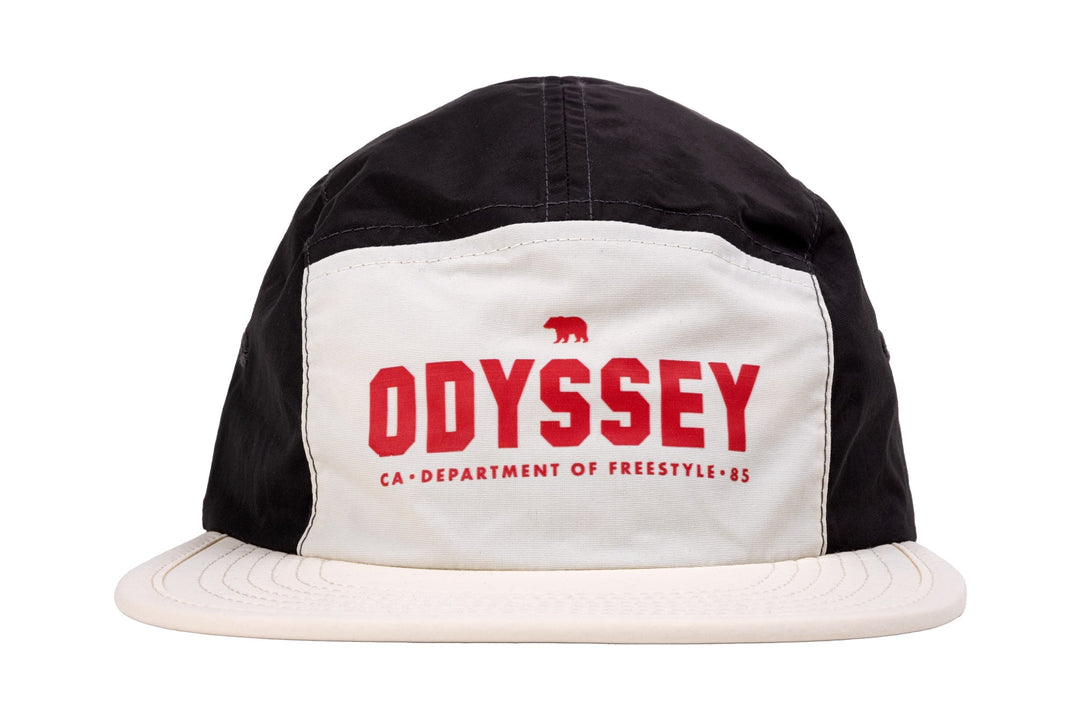 Odyssey Campus Nylon 5-Panel Camper Hat (Off-White/Black w/ Red Screen Print)